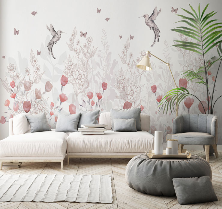 magnolia floral wallpaper in lounge