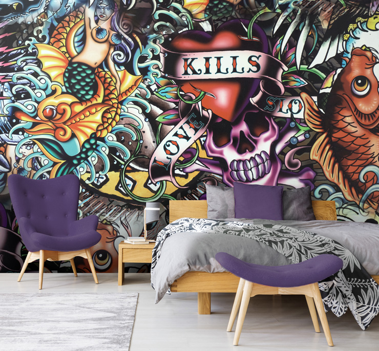 graffiti tattoo wallpaper in purple teens room