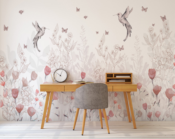 floral wallpaper in teenage girls bedroom