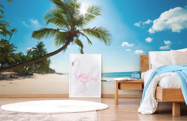 tropical beach mural in bedroom