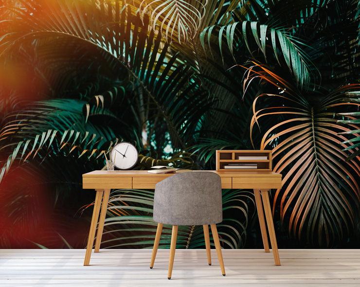 palm tree wall mural in home office