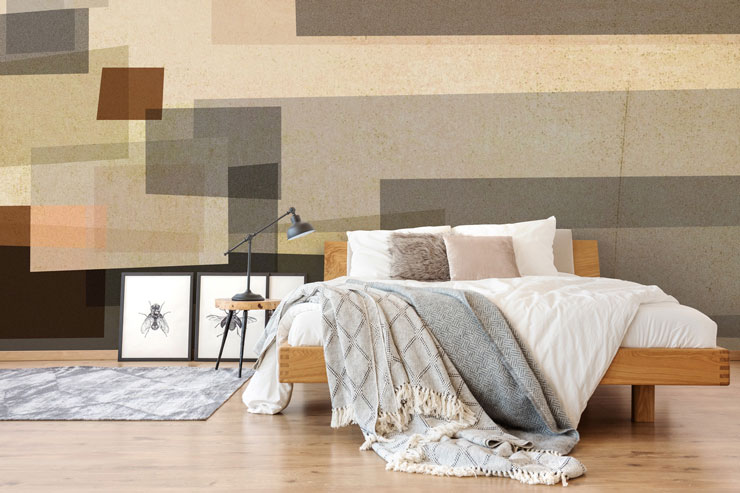 Abstract wallpaper in master bedroom