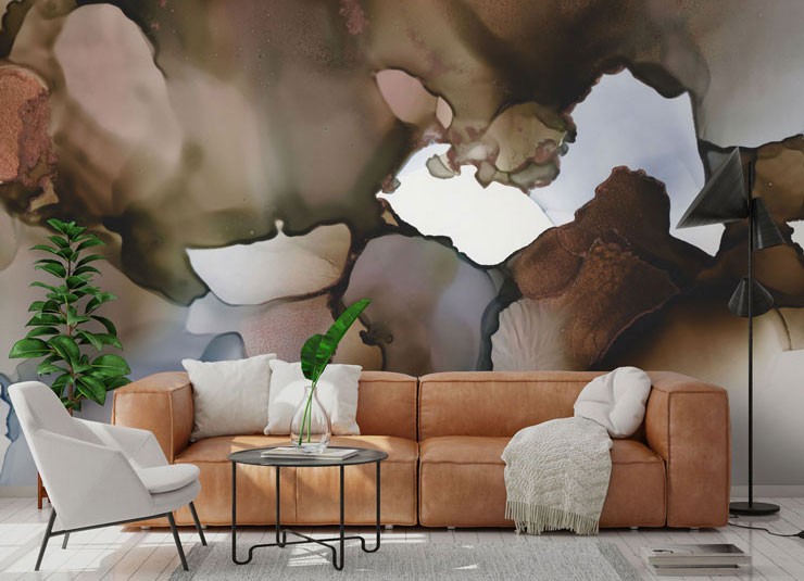 Brown and white brown autumn coloured watercolour art in living room