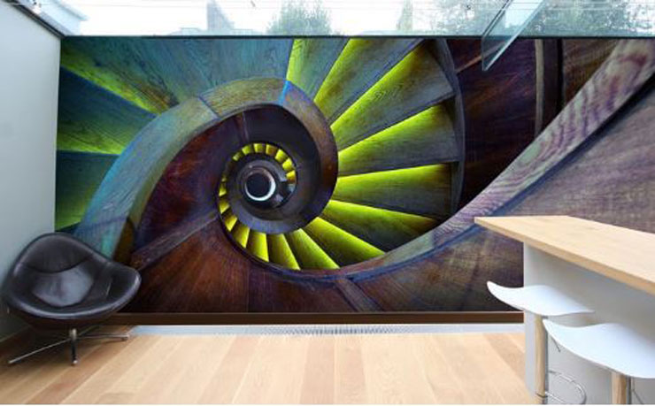 abstract stairs art in kitchen 