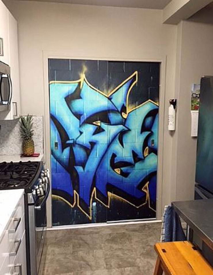 graffiti wallpaper in kitchen