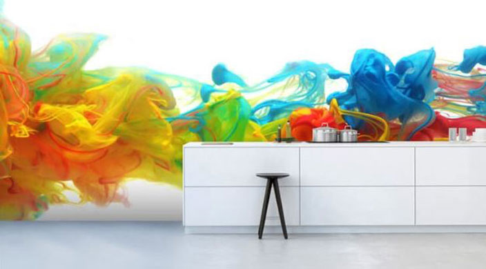 ink in water art kitchen wallpaper in kitchen