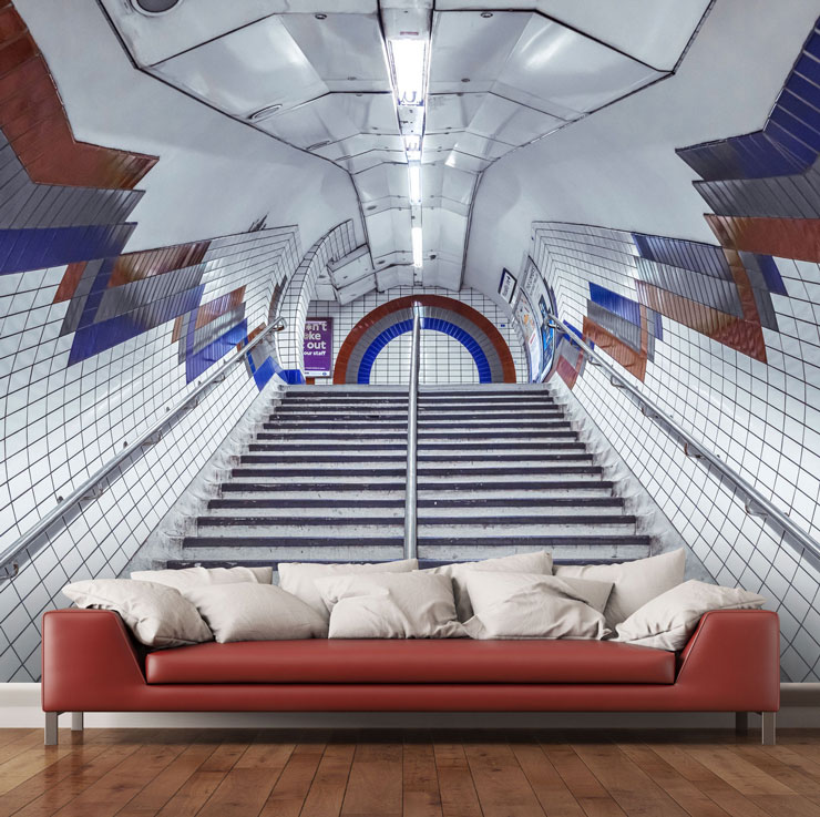 london underground mural in modern living room