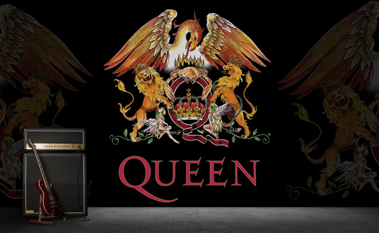 queen band mural with electric guitar and amplifier