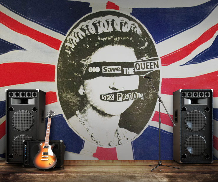 sex pistols queen wallpaper with rock musical instruments