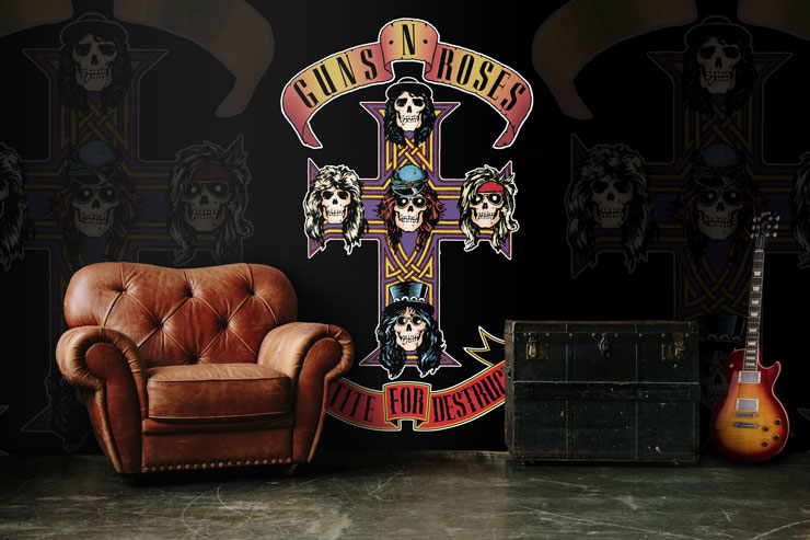 guns and roses cross wallpaper in rock lounge