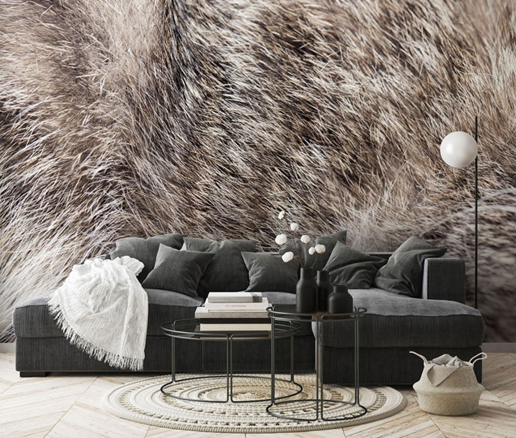 cat fur mural in grey coloured lounge