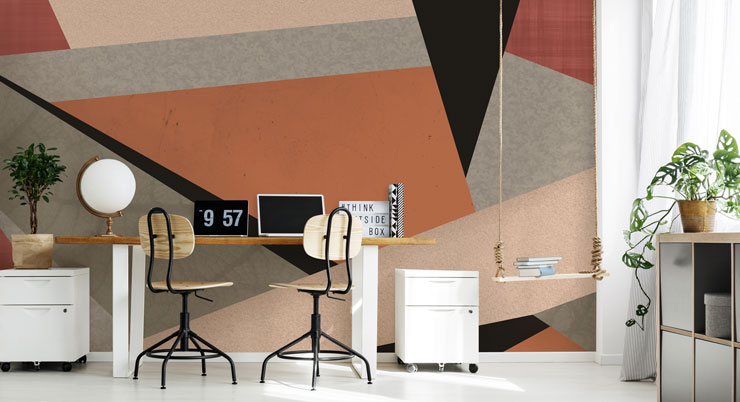 abstract terracotta, black and grey wallpaper in modern office