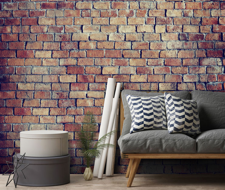 3D red brick wall in modern lounge