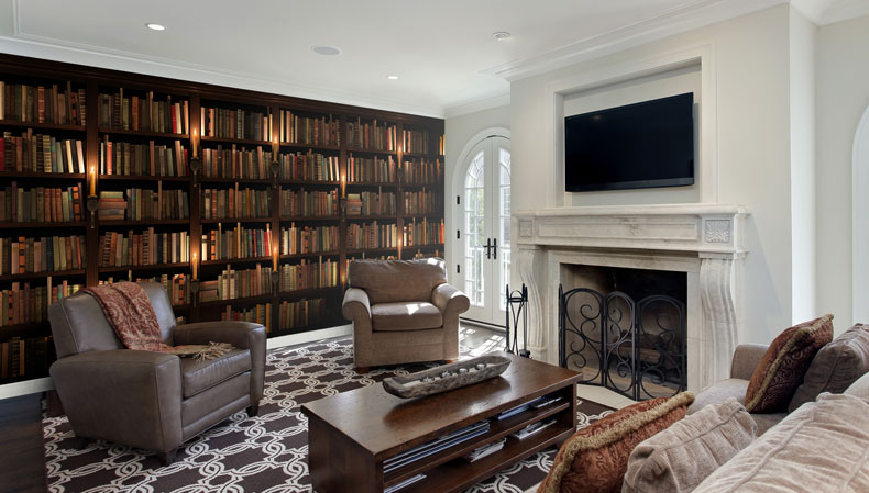 bookcase feature wall in manor house living room