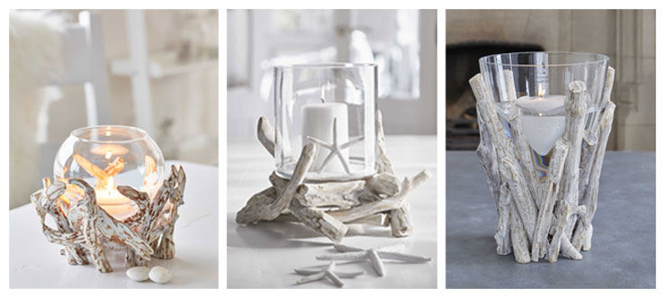 three driftwood candle holders from Nordic House