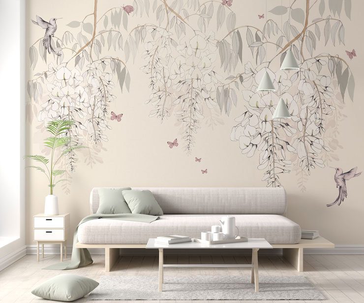 NOOREV ART Floral  Botanical Grey Pink Wallpaper Price in India  Buy  NOOREV ART Floral  Botanical Grey Pink Wallpaper online at Flipkartcom