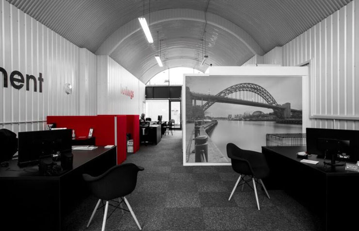 large office unit with small tyne bridge wallpaper outside office block room