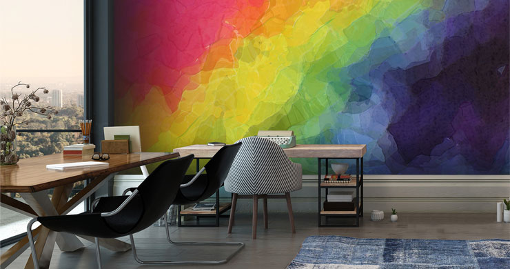 rainbow slanted abstract wallpaper in trendy office