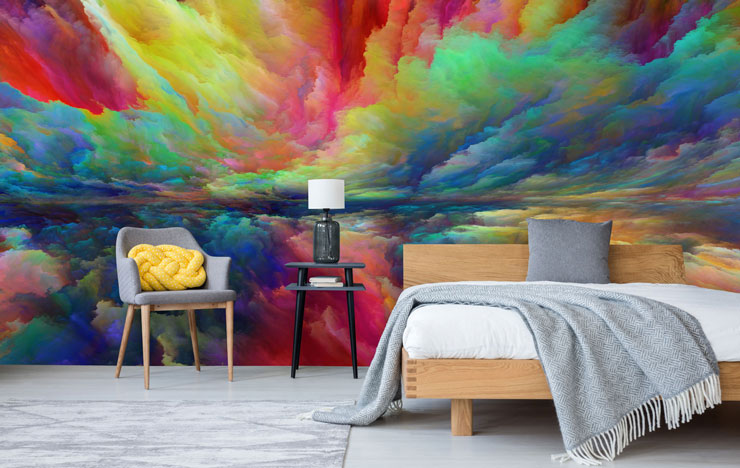colourful abstract clouds in master bedroom