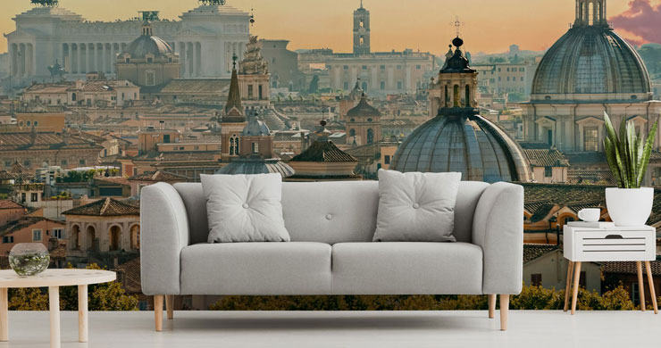 Rome landscape wallpaper in trendy grey lounge