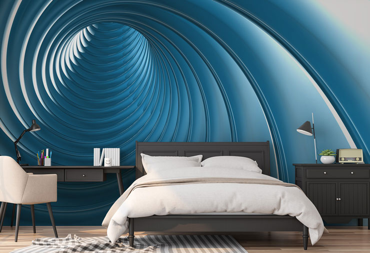 3d effect blue swirl in black and white decor bedroom