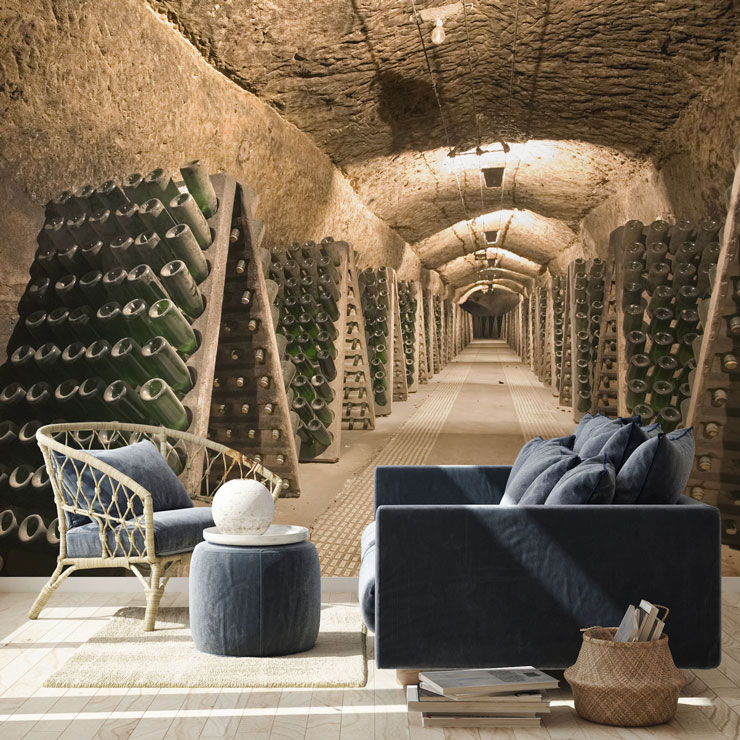 old wine cellar wallpaper in vintage style living room