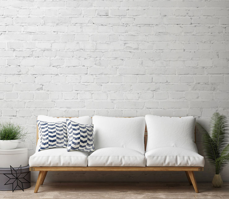 minimalist white brick wallpaper in trendy lounge