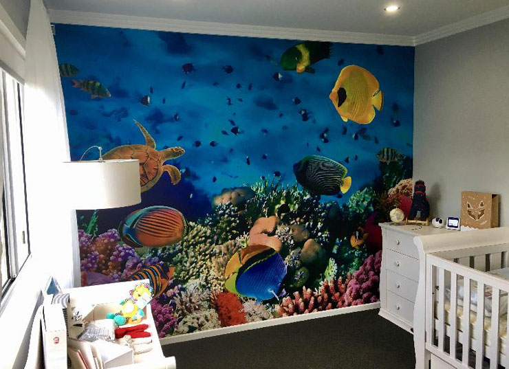tropical fish wall mural in white decor nursery wallpaper