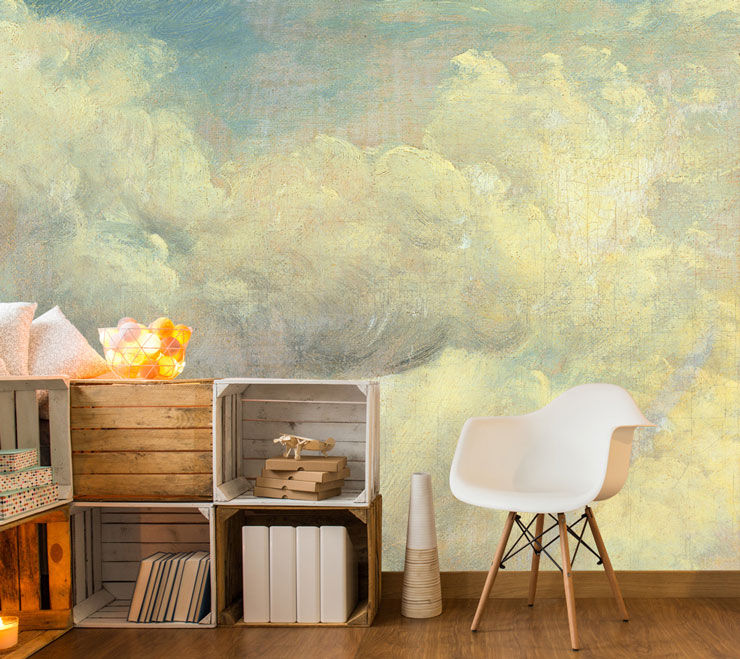 painted clouds art wallpaper in trendy room
