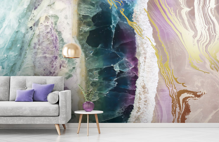 geode gem wallpaper in living room