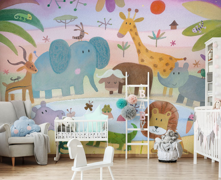 painted african animal cartoons in cosy nursery
