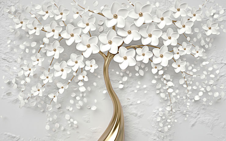 white and gold tree wallpper