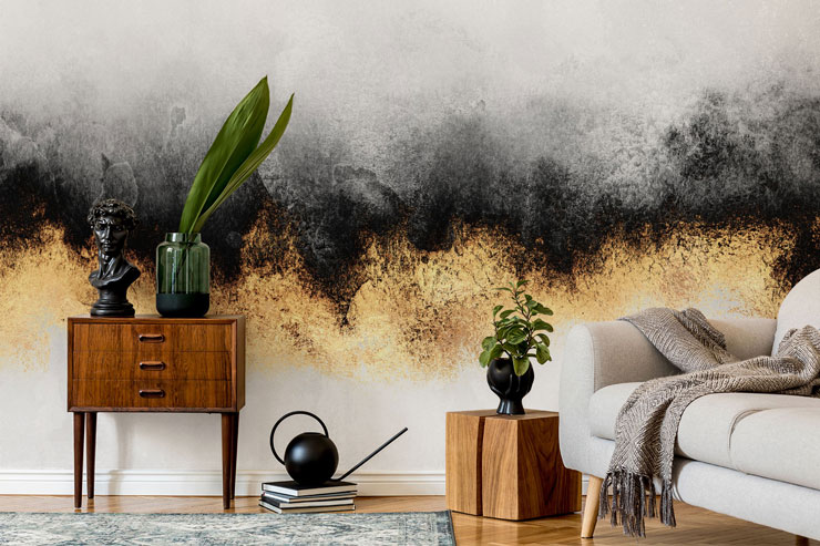 abstract black and gold misty wall