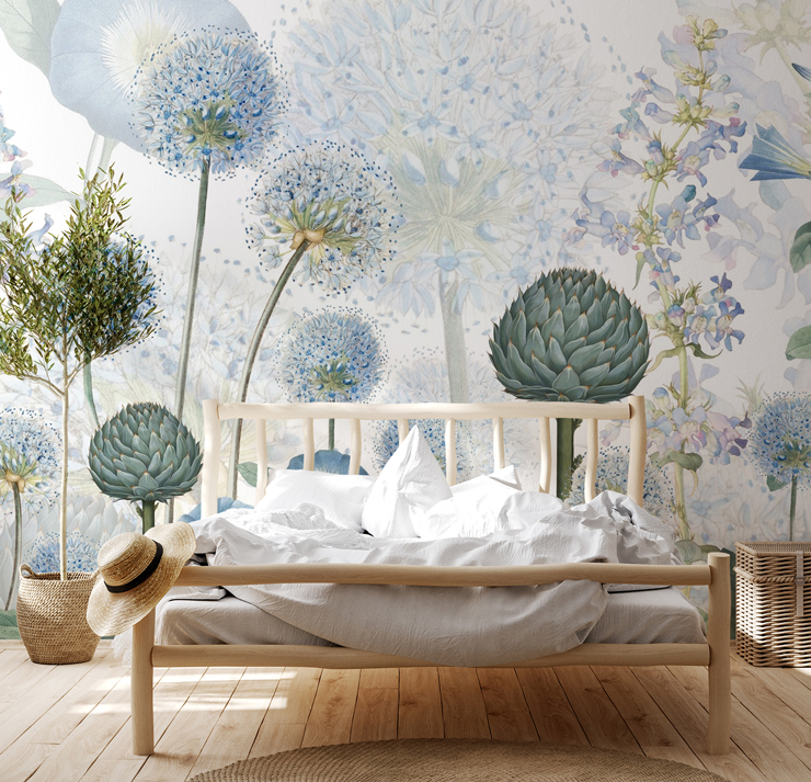 Papier peint mural avec accents de fleurs sauvages – Peler et