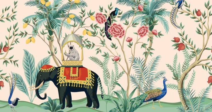 indian elephant in tropical jungle chinoiserie wallpaper