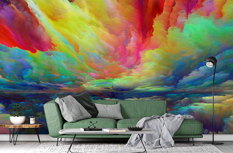 rainbow smoke as a landscape wallpaper in green and grey lounge