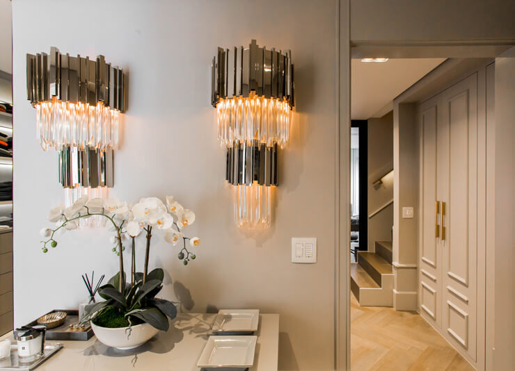 monochrome and glass empire state building shaped wall sconces