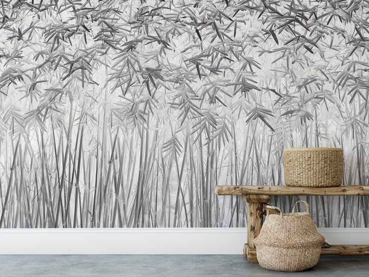 black and white japandi wallpaper in hallway