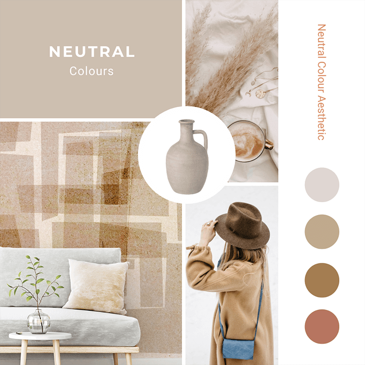 a mood board with neutral decor pictures