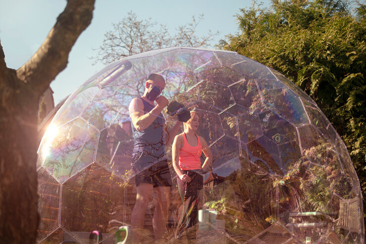 see through hypedome with people working out in it