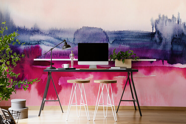 abstract pink, purple paint on white background wallpaper in home office