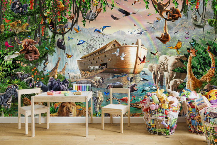 realistic noahs ark wallpaper in child's play room