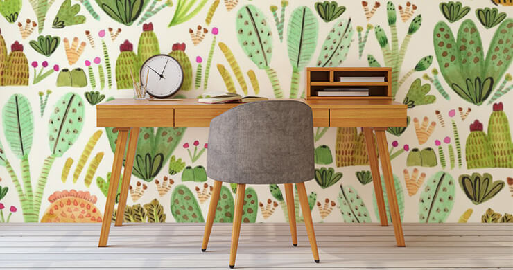 cacti painting wallpaper in home office