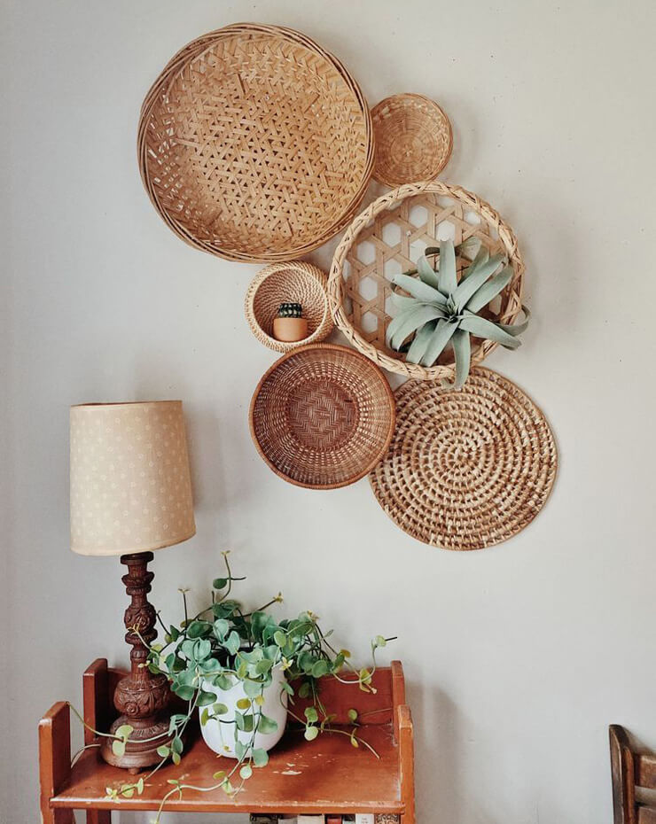 woven baskets installed on wall