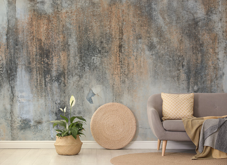 concrete effect wall mural in living room