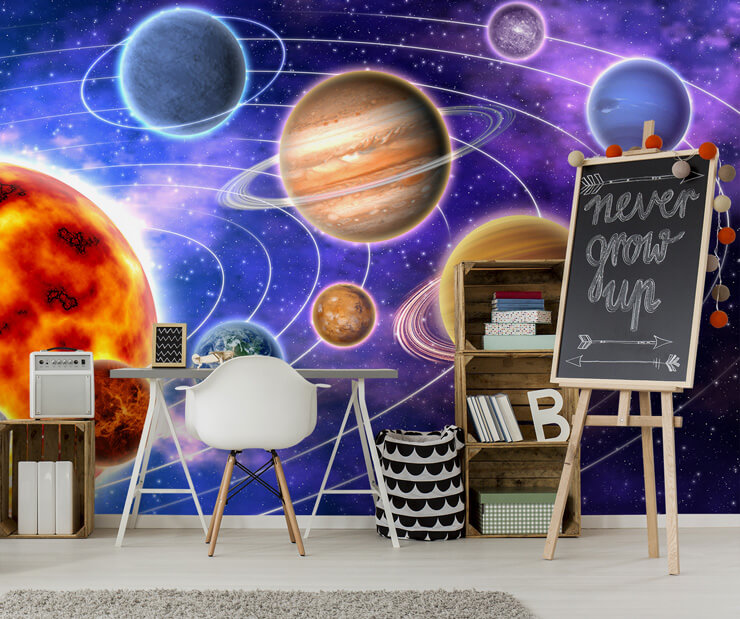colourful planets in teen's study room
