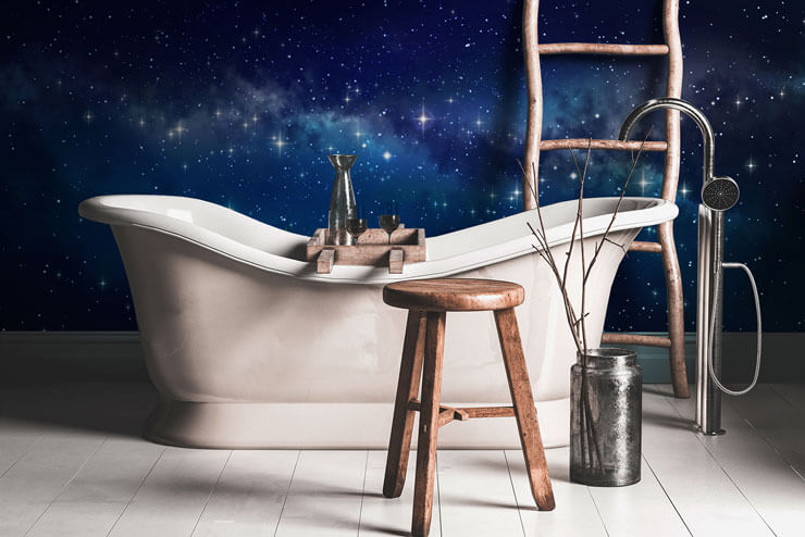 navy star night sky wallpaper in bathroom