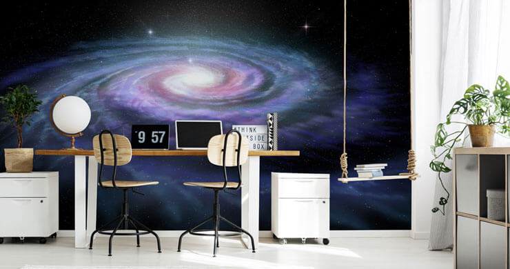 purple spiral milky way wall mural in home office