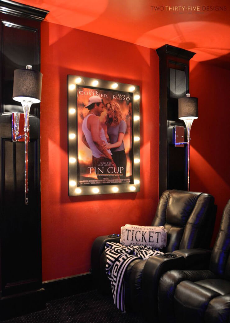poster in home theatre with red walls