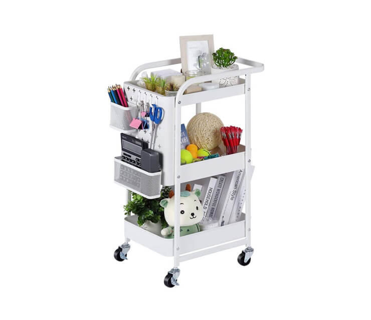 white trolley full of stationary for outdoor office